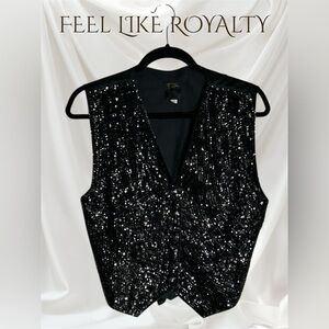 Tan Chho Vintage Sequin Black Heavyweight Vest W/ Back Bow. Sz Large